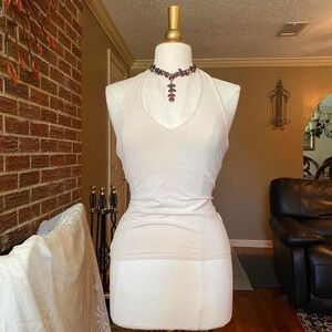 Gap Vintage Y2K Stretch Cropped Halter Top V-Neck Cream Beige Small Minimalist